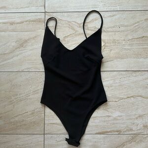 Black bodysuit with plunging back detail
